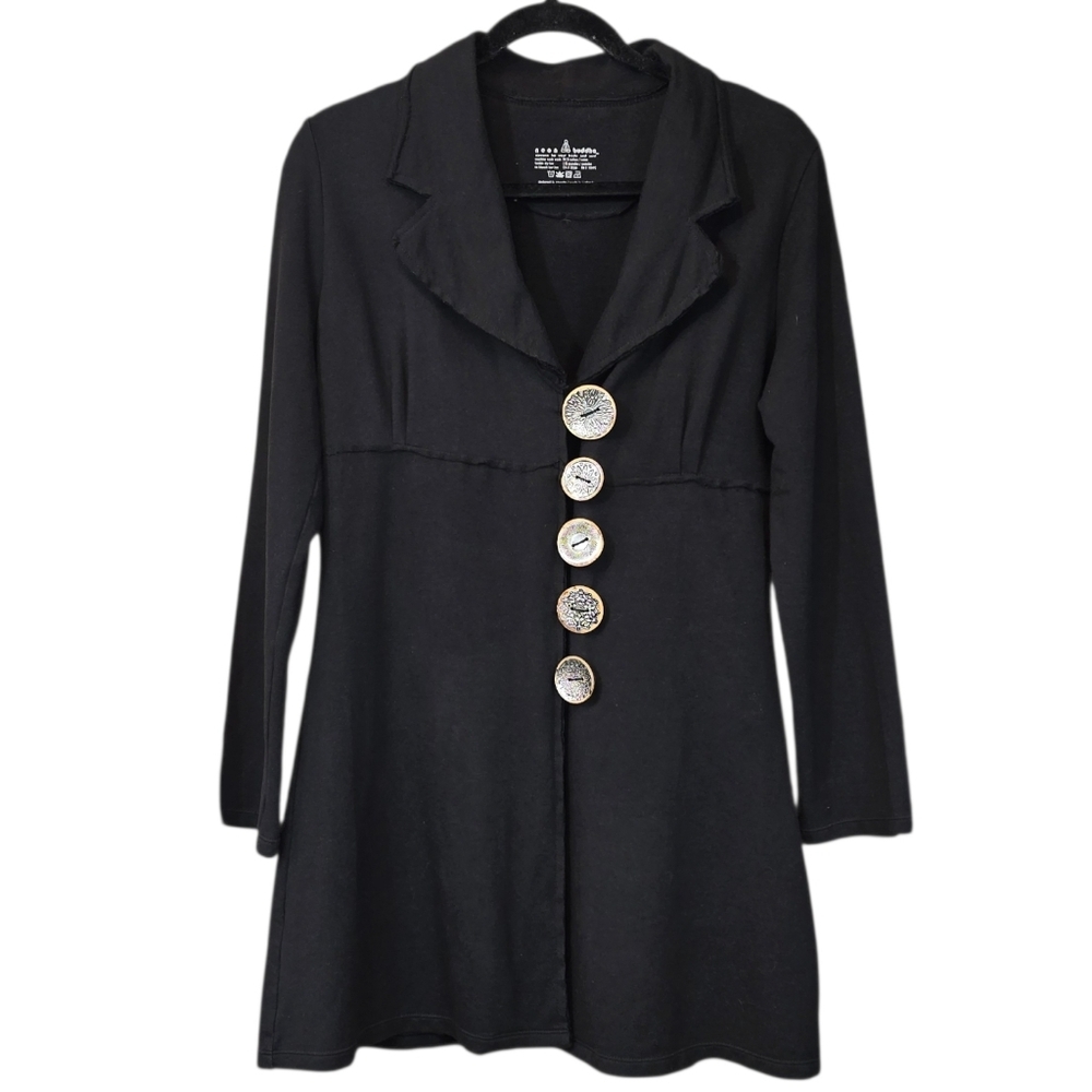 Neon Buddha Black Button Front Sweatshirt Jacket Tunic Artsy Boho Size Small